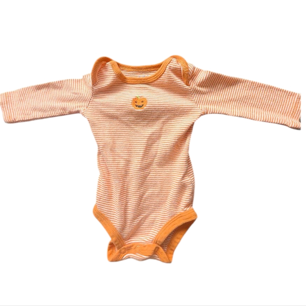 Child Of Mine Orange Striped Pumpkin Onesie Size 0-3 Months